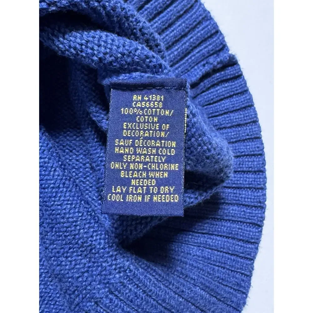 Polo Ralph Lauren Blue Ribbed Knit Mock Neck Button Pullover Sweater Logo XL